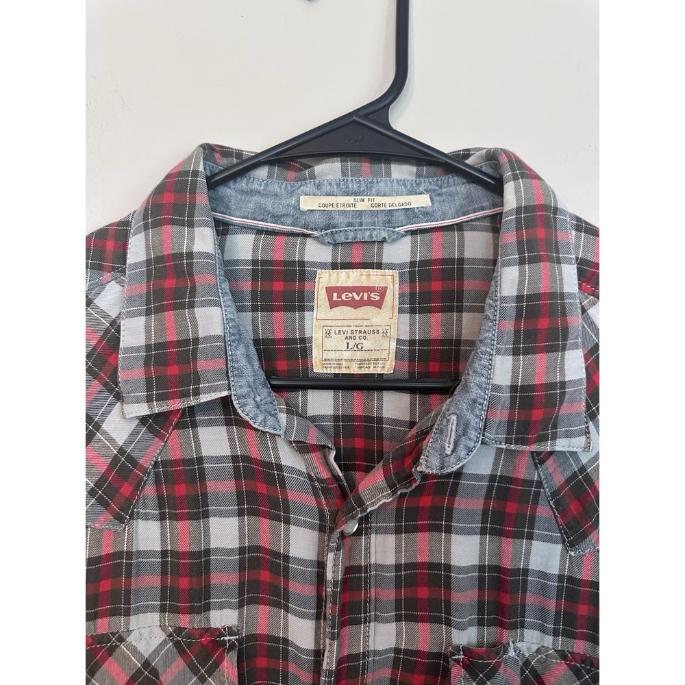 Levi's Men's Long Sleeve Western Cut Pearl Snap Plaid Shirt Lightweight LARGE - Picture 8 of 16